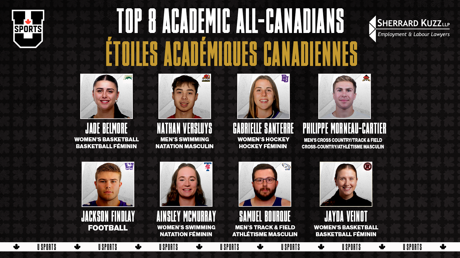 U SPORTS d&eacute;voile la liste du Top 8 des &Eacute;toiles acad&eacute;miques canadiennes pour la saison 2023-2024